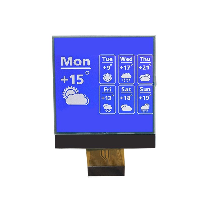 Monochrome graphic LCD module displaying interface graphics
